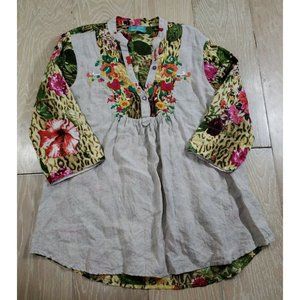 Antica Santoria Giacomo Cinque Tunic Blouse Cover Up One Size Leopard Embroidery